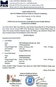 DPP PAN keluarkan surat keputusan untuk pasangan Gus Fawait dan Djoko Susanto di Pilkada Jember 