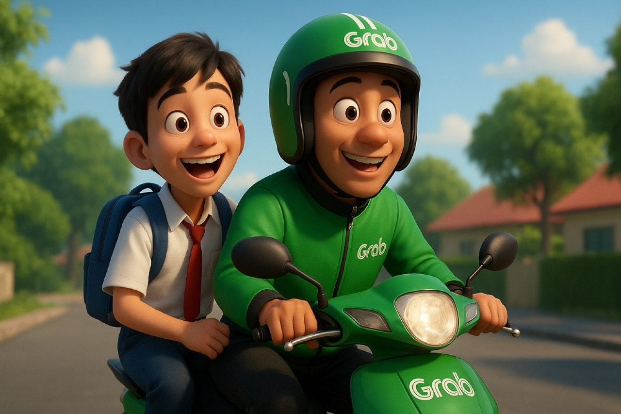 Ilustrasi. Siswa naik ojek online.(Foto: AI)