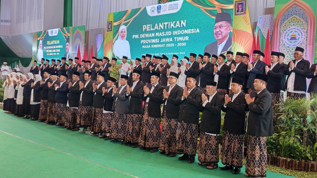PW Dewan Masjid Indonesia (DMI) Jawa Timur periode 2025-2030 dilantik di Gedung Islamic Centre Surabaya, Sabtu (6/9/2025).