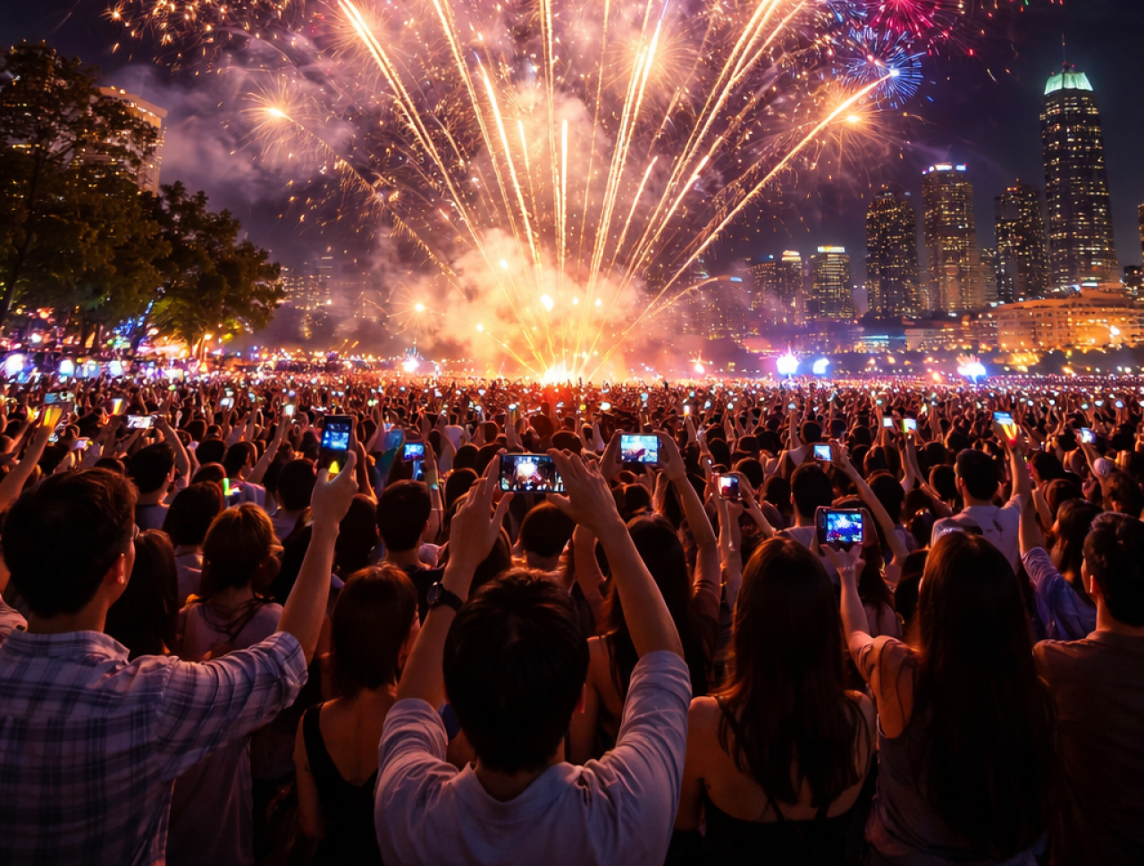 Ilustrasi pesta kembang api. (Chat GPT)