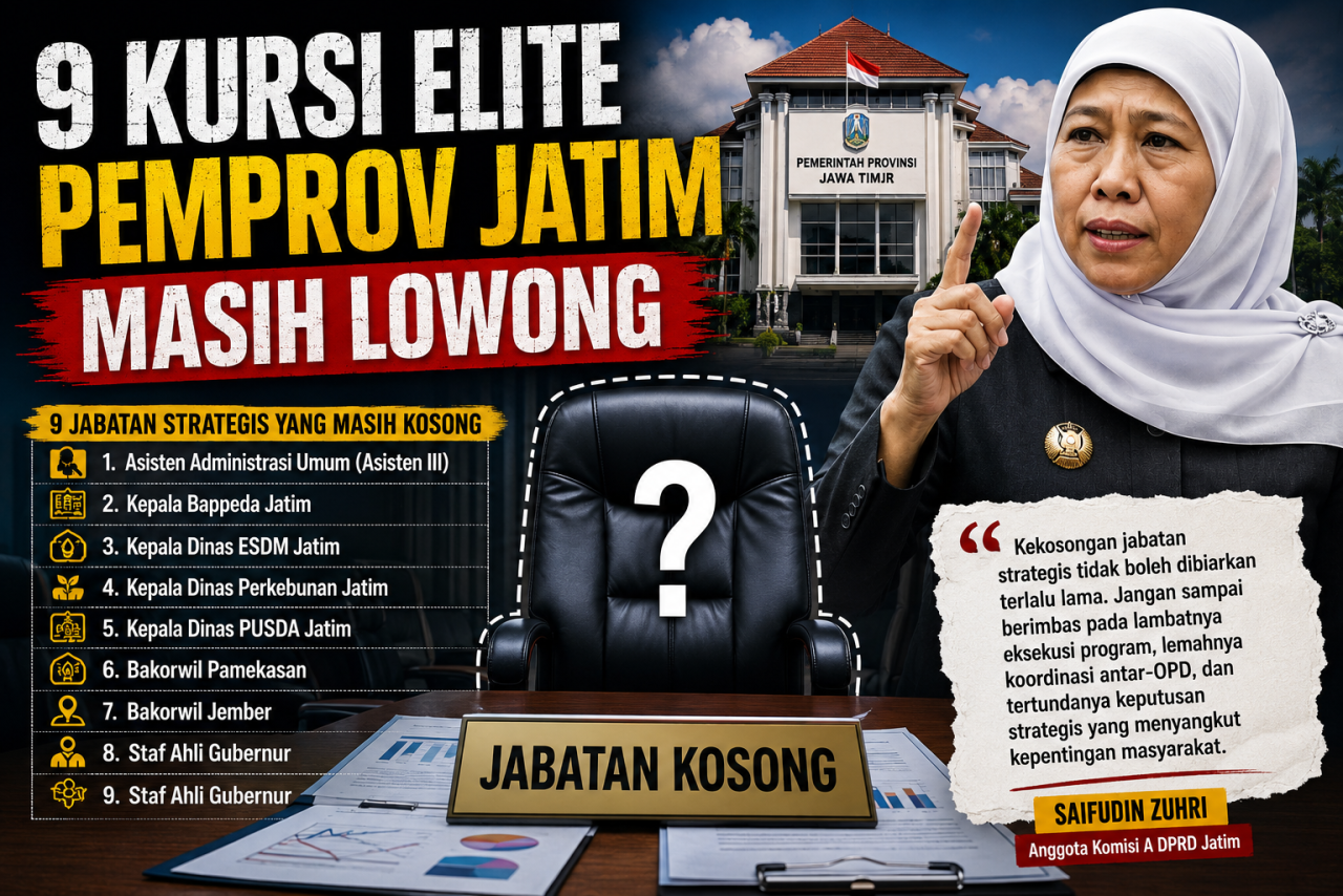 DPRD Jatim Desak Khofifah Segera Isi 9 Kursi Elite Pemprov Jatim yang Masih Lowong