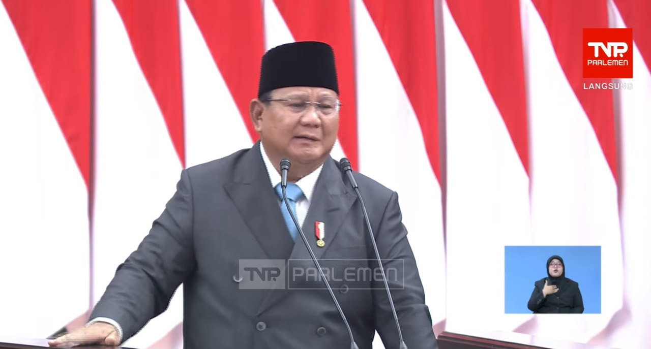 Presiden Prabowo pidato perdana di rapat Paripurna DPR RI. (Tangkapan layar youtube Sekretariat Presiden)