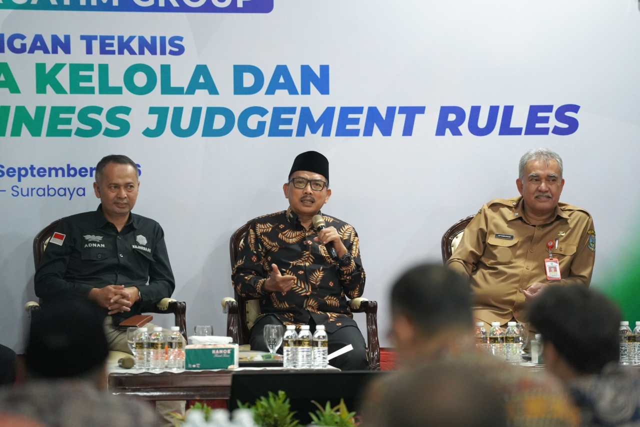 Ketua DPRD Jatim, M. Musyafak Rouf saat menjadi pembicara di Bimtek Tata Kelola dan Business Judgement Rules Wira Jatim Group di Jatim Expo Surabaya, Selasa (15/9/2026).